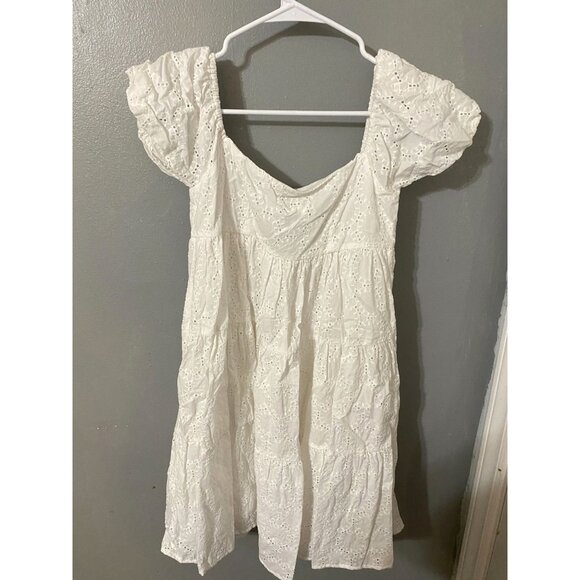Bardot Junior White Eyelet Lace Cotton Dress Size 16 With Puff Sleeves & Back Zi - Picture 1 of 5